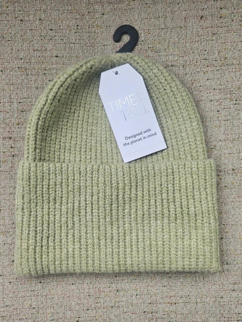 Time & Tru Women Beanie TT Wide Cuff Beanie Hat Cap Warm Green NWT